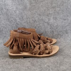 Cherokee Shoes Kids Toddler 8 Sandals Open Toe Fringe Heel Zip Strappy Brown